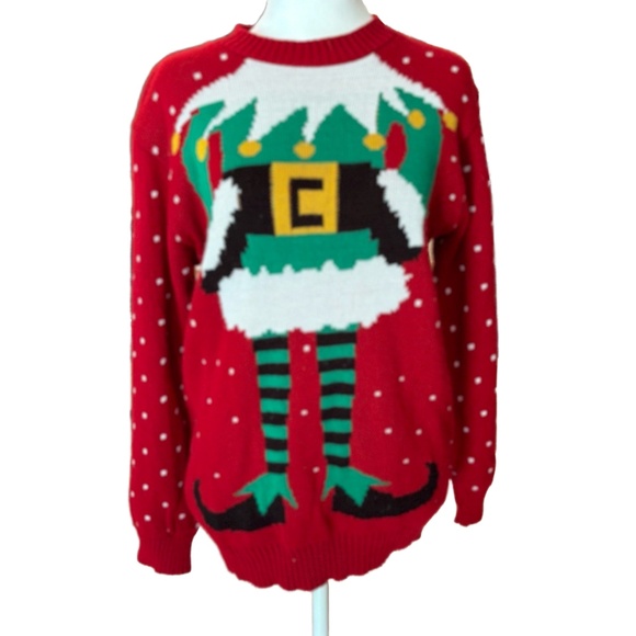 Sweaters - Design London Sweater  Sz Large Red Christmas Elf Design Crew Neck Festive